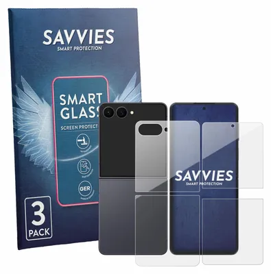 Produktbild von 3x Savvies Schutzglas Folie für Samsung Galaxy Z Flip 8 (Display+Rückseite) 9H Panzer Schutzfolie Glas Displayschutz klar transparent