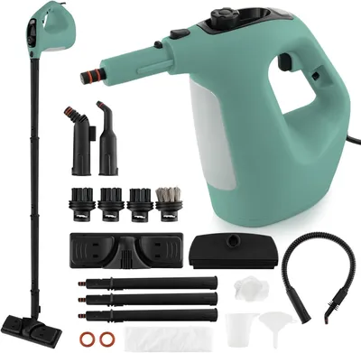 Produktbild von 1400W Handdampfreiniger mit 400ml Wassertank & 14-teiligem Zubehör, tragbarer Druckreiniger 2 bar bis zu 125℃, für Böden, Sofa (Grün)