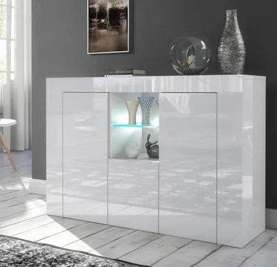 Productafbeelding van Opbergkast - Dressoir met LED-verlichting - Hoogglans en mat wit - Drie deuren