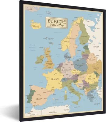 Produktbild von MuchoWow® MuchoWow® Gerahmtes Poster Karte - Europa - Alt 60x80 cm - Poster mit zchwarzem Bilderrahmen - Premium - Wanddeko Wohnzimmer