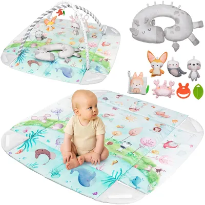 Immagine prodotto di Tappeto gioco Lionelo con arco gioco Anika Natural in bambù con 8 giochi rimovibili, tappeto gioco per bambini con arco gioco