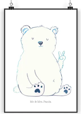 Produktbild von Mr. & Mrs. Panda Bild Eisbär Faul DIN A5 - Weiß - Geschenk, Entspannen, Bär, Arbeit, Wandbild, wanddeko, Plakat, drucke, Büro, Kunstdruck, Teddy, Homeoffice