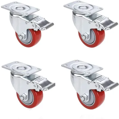 Immagine prodotto di Set di 4 ruote girevoli con freno, diametro 75 mm, capacità di carico 400 kg, colore rosso