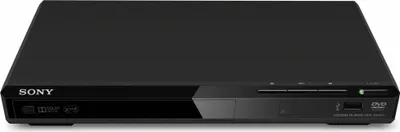 A black Sony DVD player is shown from the front on a white background.