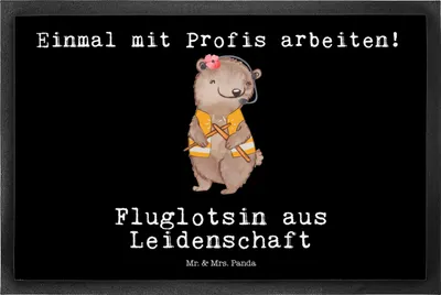 Produktbild von Mr. & Mrs. Panda Bodenvorleger Fluglotsin Leidenschaft 50 x 75 cm - Schwarz - Geschenk, Witzig, Ausbildung, fußmatte, Lustig, Fussmatte, Schmutzfangmatte, Schmutzmatte