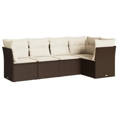 Produktbild von vidaXL 5-tlg. Garten-Sofagarnitur mit Kissen Braun Poly Rattan