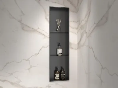 Image de Niche murale Marwell Como noire 92 x 32 cm - Étagère murale en acier inoxydable noir - Niche de douche - Étagère de douche noire