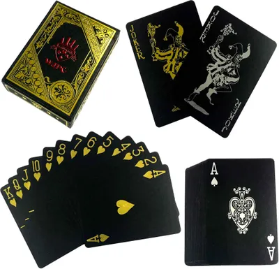 Produktbild von Wasserfeste Premium Plastik Spielkarten 54 Blatt Schwarz | Profi Pokerkarten | Kunststoff Poker Skat Karten | Playing Cards