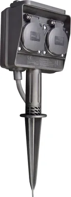 Produktbild von Gartensteckdose McPower, 2-fach, IP44, mit Erdpieß, 3m Kabel, Zeitschaltuhr