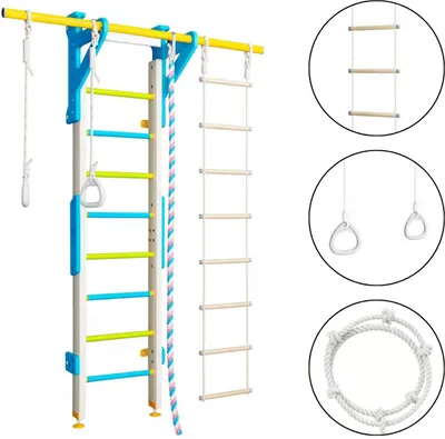 Produktbild von Sprossenwand für Kinder Indoor Klettergerüst aus Metall mit Gymnastikseil – Eco 2, Farben
