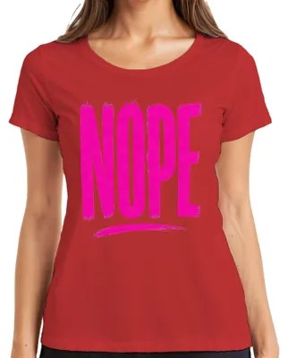 Immagine prodotto di Maglietta da donna "Nope Pink", con scritta sarcastica, divertente e ironica, ideale per persone introverse, colore rosso, taglia S