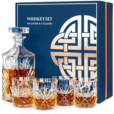 Whisky-Geschenkset: Karaffe 800 ml + 4 Gläser 300 ml