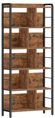 Image de Bibliothèque - Étagère sur pied à 5 niveaux - Étagères ouvertes - Panneau de particules - Style moderne et minimaliste - Marron