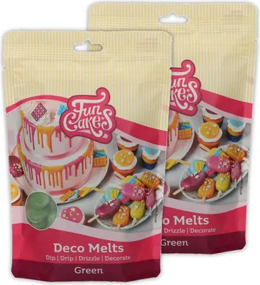 Produktbild von AOS Set | Doppelpack Funcakes Deco Melts Grün - Green | 2er-Pack enthält 2x 250g (500g) | Tauchen, drippen, dippen und dekorieren! In der Mikrowelle schmelzen und in jede Form gießen,