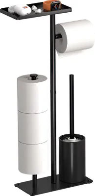 Produktbild von Toilettenpapierhalter, 4-in-1 WC-Rollenhalter, stehender Ersatzrollenhalt, integrierter Toilettenpapierhalter mit offenem WC-Bürstenhalter und Tablett