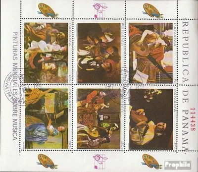 Produktbild von Briefmarken Panama 1968 Mi 1087-1092 Kleinbogen (kompl.Ausg.) gestempelt Musikalische Darstellung auf Gemälden