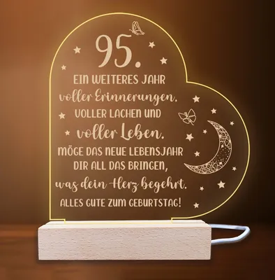 Produktbild von INDIGOS UG - LED Nachttischlampe - 95. Geburtstag - Herz rechts mit Spruch - Nachtlicht - 3D-LED-Lampe - Geburtstag - Geschenk für Freund, Freundin, Familie - Liebe, Geburtstagsgeschenk