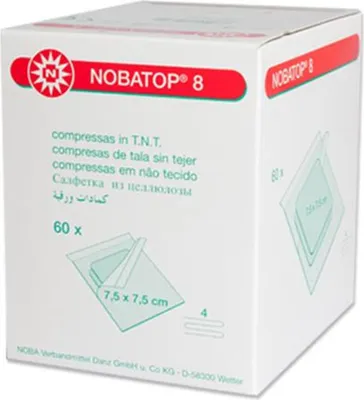 Produktbild von NOBA Nobatop 8 sterile Vliesstoffkompressen 4 - fach 50 x 2 Stück 7,5 x 7,5 cm