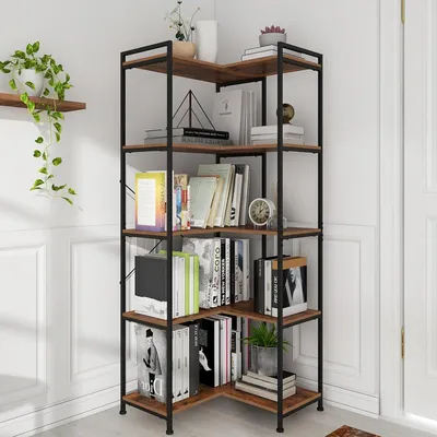 Immagine prodotto di Scaffale angolare a 5 ripiani - Libreria - Scaffale porta libri - Scaffale contenitore - Espositore - Design regolabile