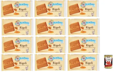Produktbild von Mulino Bianco Rigoli Biscotti con Miele Millefiori Italiano, Kekse mit italienischem Millefiori-Honig, biscuits cookies, 12x 400 g + Italian Gourmet polpa 400g