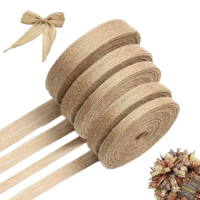 Juteband 5 Rollen, 50 m, 0,6-2,5 cm, naturbraun, für Deko und Basteln