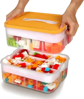 Zdjęcie produktu dla Pudełko do przechowywania klocków Lego dla dzieci - duże, sztaplowane, przezroczyste