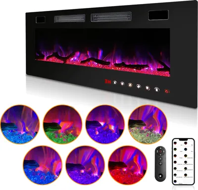 Immagine prodotto di Jopassy caminetto elettrico da parete caminetto elettrico con riscaldamento 12 modalità di colore effetto fiamma LED, 750/1500 W caminetto stufa da parete e da incasso caminetto da parete riscaldamento funzione app telecomando touch screen, nero