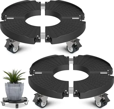 Produktbild von Pflanzenroller für draußen - Pflanzenregal mit Rollen - 200 kg Tragkraft - Pflanzenständer für Blumentöpfe - Set von 2 - Geeignet für Blumen - Rollbrett für Pflanzen von 40-54 cm