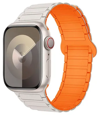 Image de Bracelet pour Apple Watch Series Ultra 1/2/3, 11, 10, 9 8 SE 7 6 5 4 3 2 1 42mm-44mm-45mm-46mm-49mm Silicone Magnétique Beige Orange