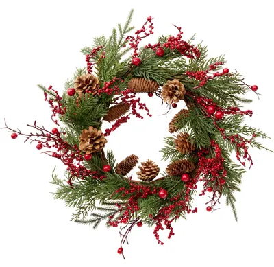 Produktbild von Weihnachtskranz mit roten Beeren und Tannenzapfen, Ø 55 cm