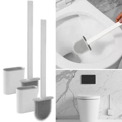 Produktbild von 2er-Set WC-Bürste mit Silikonborsten, 2 Toilettenbürsten inkl. Bürstenhalter, weiss/grau, schnell trocknend, die effizientere Art der Toiletten Hygien