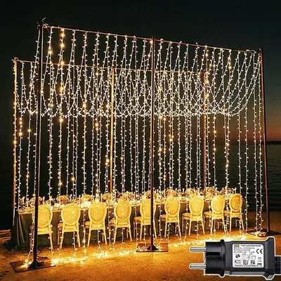 Immagine prodotto di Illuminazione a LED a tendina 6 m x 3 m con 9 modalità - Faretti LED a luce bianca calda per interni ed esterni
