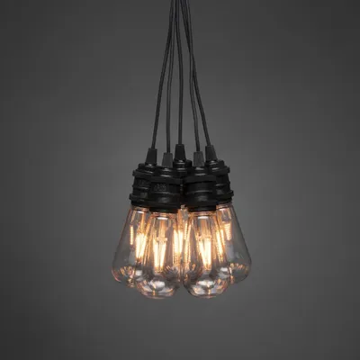 Immagine prodotto di Ghirlanda luminosa LED a forma di globo, design retrò, globi a forma di lampadina, 10 LED color ambra, trasformatore da esterno 24 V (IP44), 7 W, cavo nero