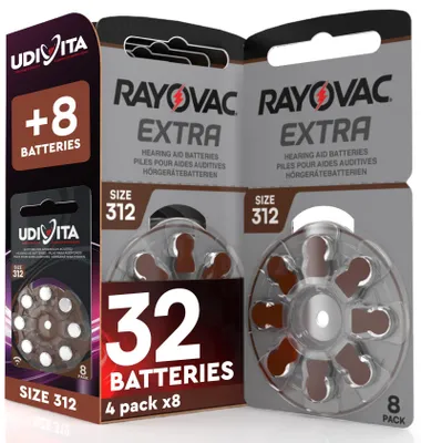 Produktbild von 32 Hörgerätebatterien Rayovac Extra Braun Size 312. + 8 Udivita-Batterien