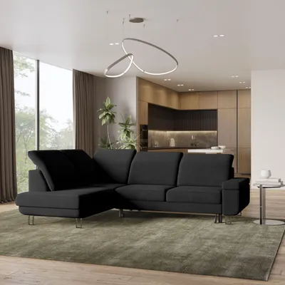 Produktbild von Masseno Ecksofa LERMA L-S mit Schlaffunktion L-Form, Sofa mit Bettkasten, Wohnzimmersofa, Couch, Soffa, Bettsofa, Couchgarnitur- Schwarz, MONOLITH 95