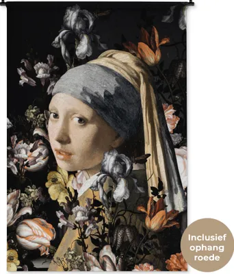Produktbild von MuchoWow® Wandteppich Wandbehang Das Mädchen mit dem Perlenohrring - Johannes Vermeer - Blumen 120x180 cm Tapisserie Dekoration Wandtuch - Schlafzimmer - Dekorationen für das Haus