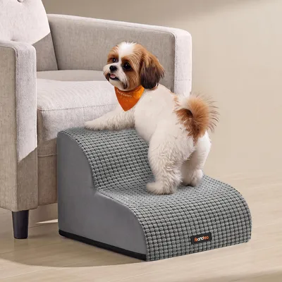 Produktbild von FEANDREA Hundetreppe für Kleine Hunde, Rutschfeste Hunderampe für Sofa, Schaumstoff, 40 x 40 x 30 cm, Grau, KI-generiertes Bild