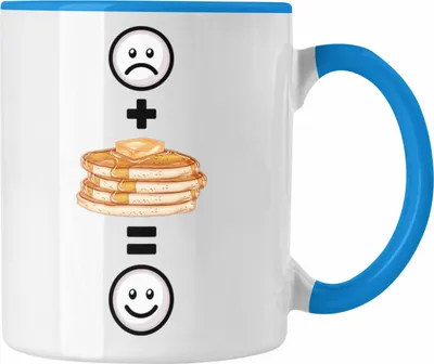 Produktbild von Trendation - Pfannkuchen Pancaked Tasse Geschenk für Pfannkuchen-Liebhaber Lustige Geschenkidee :( + Pfannkuchen = :) Geburtstag (Blau)