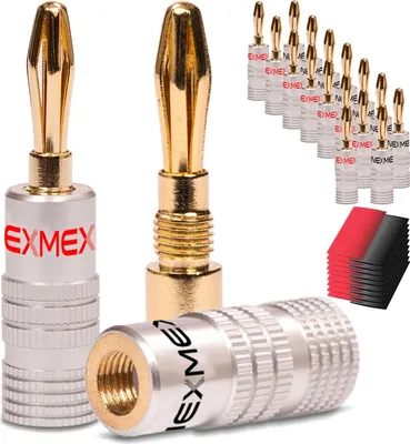 Produktbild von 18x Bananenstecker NEXMEX mit Schrumpfschlauch High End Bananas 24K vergoldet