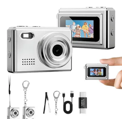 Image de Mini caméra pour enfants ZELURXX, avec 5 filtres, enregistrement vidéo 1080P, flash, 32 Go de mémoire et dragonne colorée, compacte et facile à transporter, couleur argent