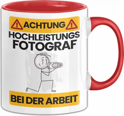 Produktbild von Fotograf Tasse Geschenk Lustiger Spruch Geschenkidee für Fotograf Achtung Hochleistungs Fotograf Bei Der Arbeit (Rot)