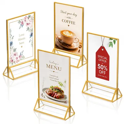 Produktbild von QingWing 4 Stück Tischaufsteller A5 Goldene Transparent, 23,8 x 15 cm