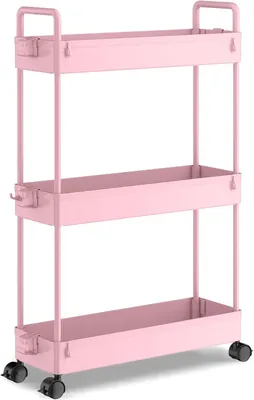 Zdjęcie produktu dla Wózek kuchenny na kółkach 13 x 40 x 61 cm, 3 półki, tworzywo sztuczne, różowy, do kuchni