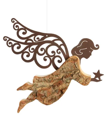 Engelfigur aus Holz mit Rostflügeln, 18,5 cm, Dekoration