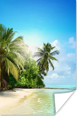 Produktbild von MuchoWow® Poster Meer - Palme - Strand - Tropisch - Blau - Grün 120x180 cm - Kunstposter