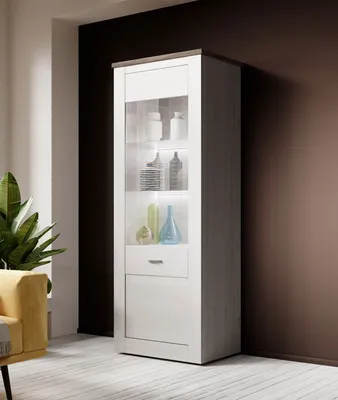 Produktbild von Standvitrine Glasvitrine Vitrine 74cm sibiu lärche / sonoma eiche trüffel 1-türig 76548475