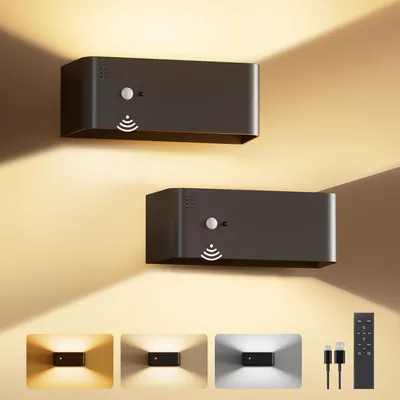 LED-Wandleuchte mit Bewegungsmelder, 8000 mAh Akku, Fernbedienung, 2er-Set