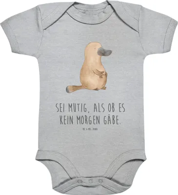 Produktbild von Mr. & Mrs. Panda Strampler Schnabeltier Mut 3. - 6. Monat - Heather Grey - Geschenk, body baumwolle, Motivation, babykleidung, Baby, Arbeit, Lebensweisheit, Meer, overall
