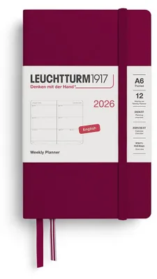 Obrázok produktu pre LEUCHTTURM1917 týždenný kalendár formátu Pocket (A6) na rok 2026, farba: červená, jazyk: angličtina