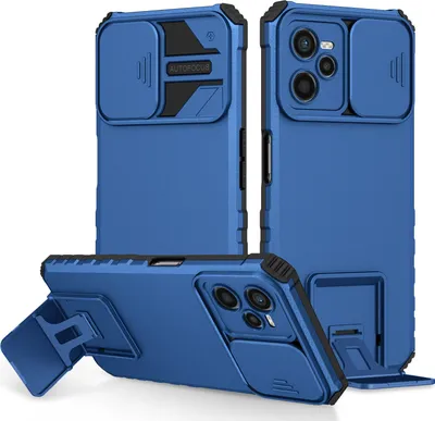 Produktbild von OPPO Realme C35 Hülle, Dual Layer Ständer Schutzhülle mit Schiebe Kamera Schutz für OPPO Realme C35 Blau